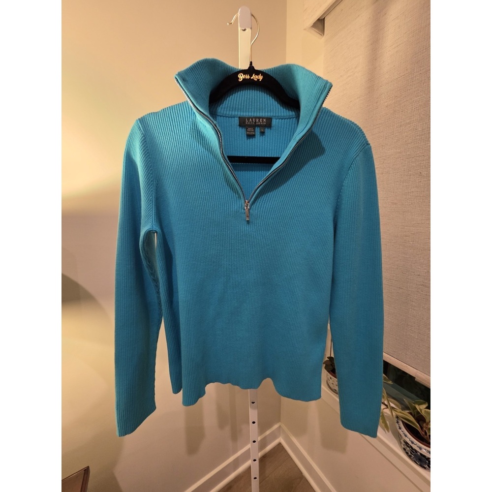 Polo Ralph Lauren CLASSIC SOLID 1/4 Zip Pullover Turquoise Size L - Picture 13 of 16